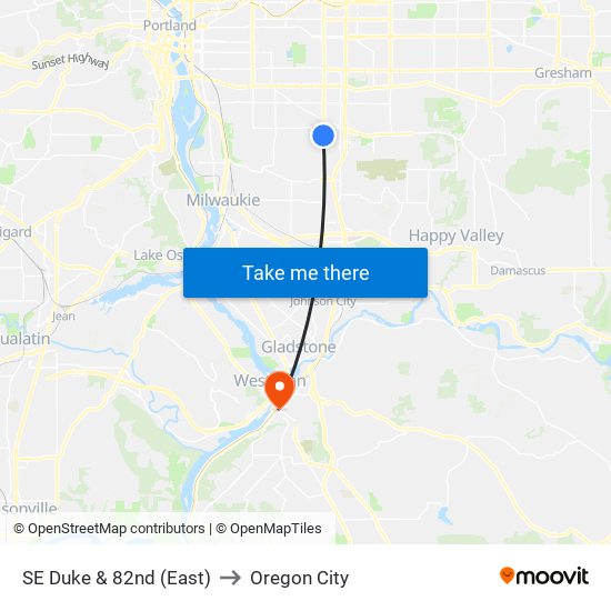 SE Duke & 82nd (East) to Oregon City map
