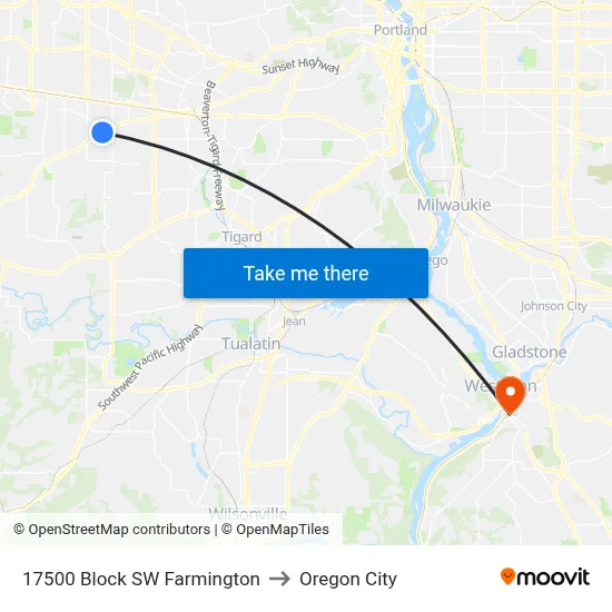 17500 Block SW Farmington to Oregon City map