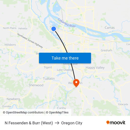 N Fessenden & Burr (West) to Oregon City map