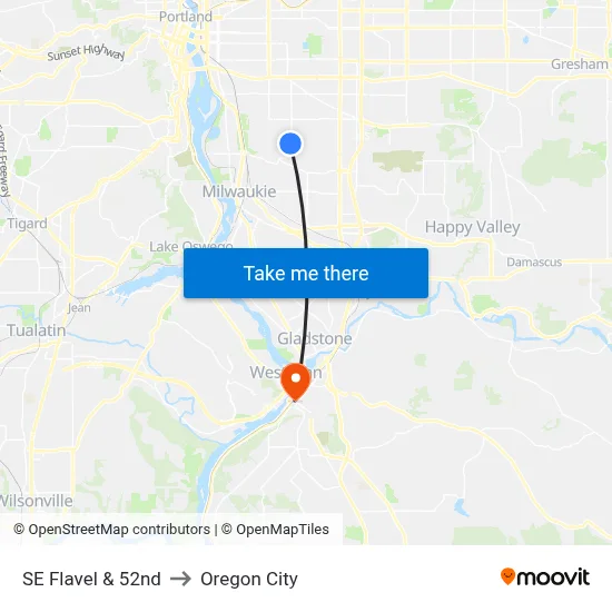 SE Flavel & 52nd to Oregon City map