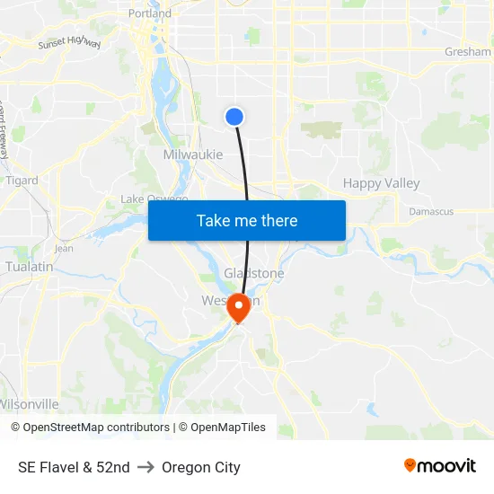SE Flavel & 52nd to Oregon City map