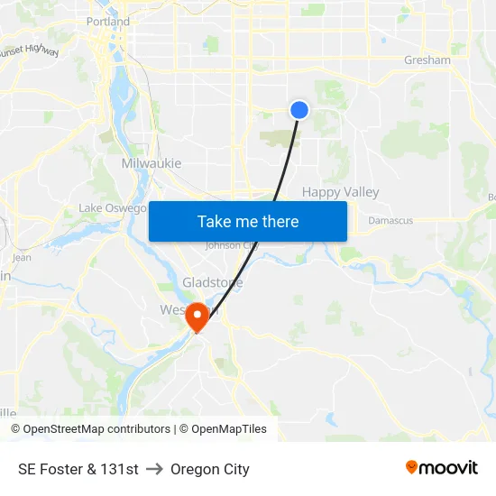 SE Foster & 131st to Oregon City map