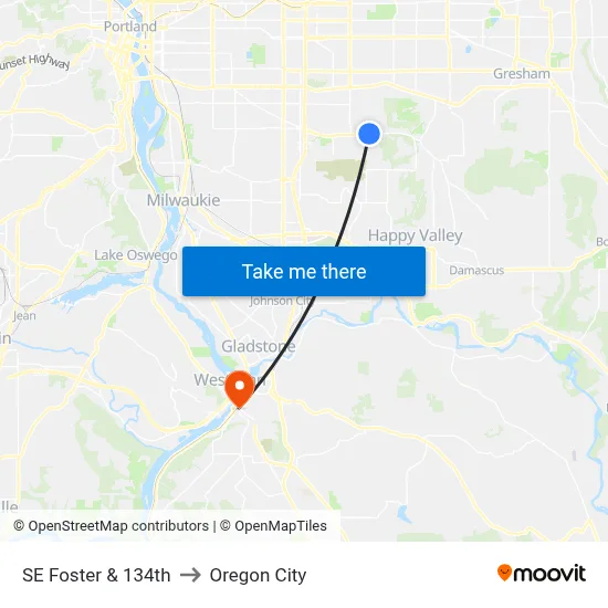 SE Foster & 134th to Oregon City map