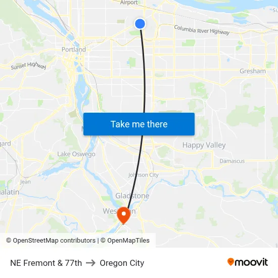 NE Fremont & 77th to Oregon City map
