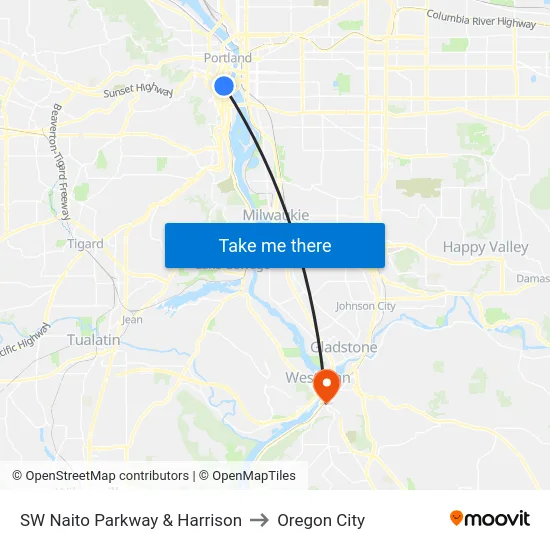 SW Naito Parkway & Harrison to Oregon City map