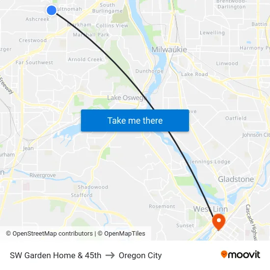 SW Garden Home & 45th to Oregon City map