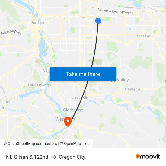 NE Glisan & 122nd to Oregon City map