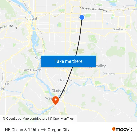 NE Glisan & 126th to Oregon City map