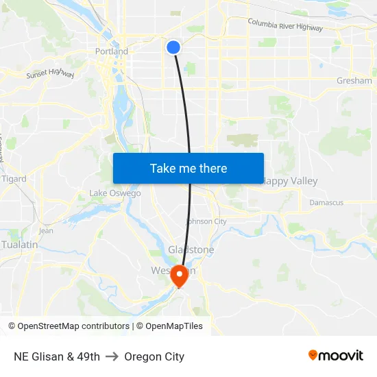NE Glisan & 49th to Oregon City map