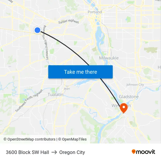 3600 Block SW Hall to Oregon City map
