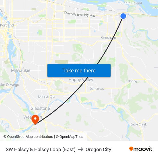 SW Halsey & Halsey Loop (East) to Oregon City map