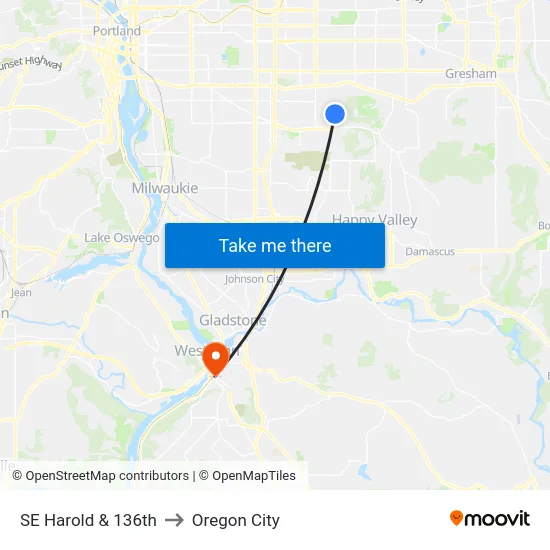 SE Harold & 136th to Oregon City map