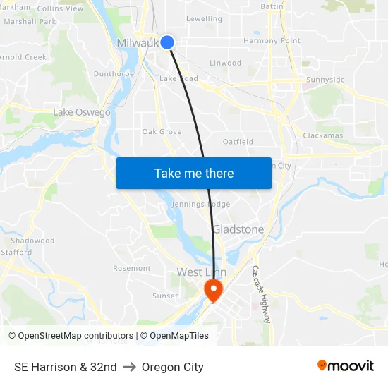 SE Harrison & 32nd to Oregon City map