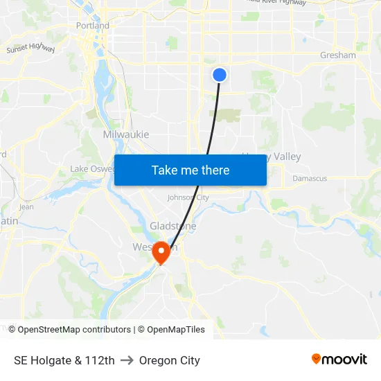 SE Holgate & 112th to Oregon City map
