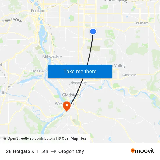 SE Holgate & 115th to Oregon City map