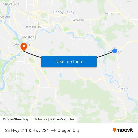 SE Hwy 211 & Hwy 224 to Oregon City map