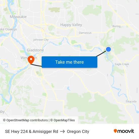 SE Hwy 224 & Amisigger Rd to Oregon City map