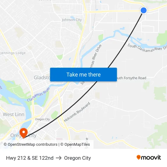 Hwy 212 & SE 122nd to Oregon City map