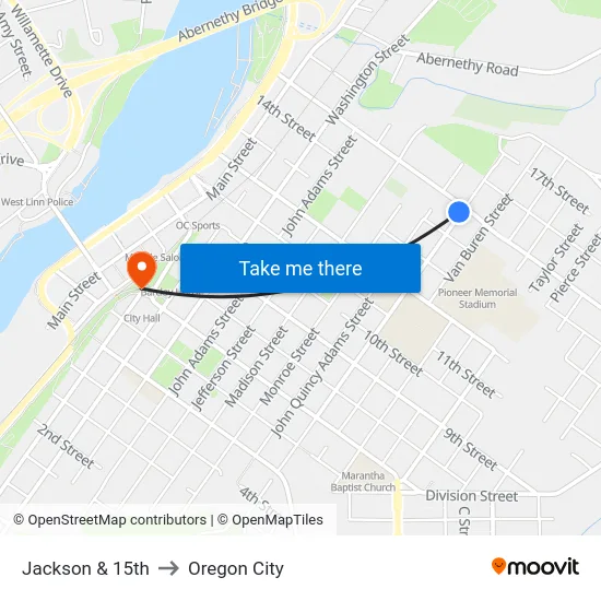Jackson & 15th to Oregon City map