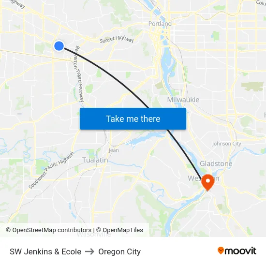 SW Jenkins & Ecole to Oregon City map