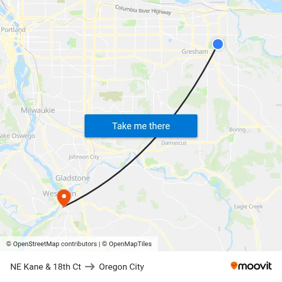 NE Kane & 18th Ct to Oregon City map