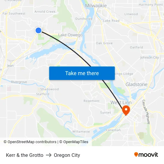 Kerr & the Grotto to Oregon City map