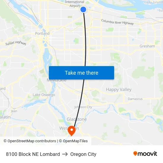 8100 Block NE Lombard to Oregon City map
