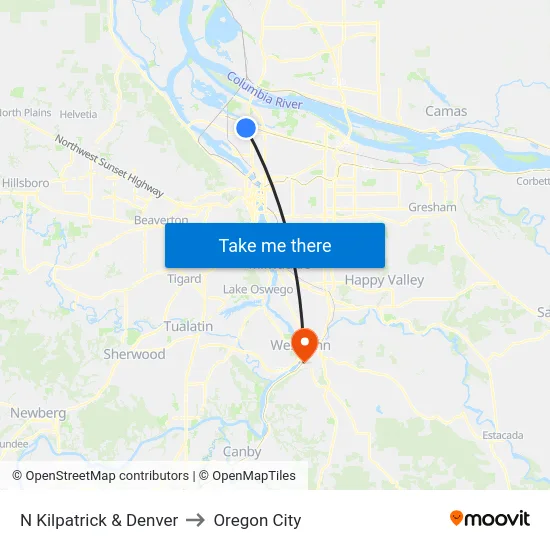 N Kilpatrick & Denver to Oregon City map