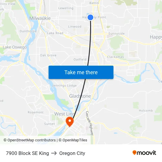 7900 Block SE King to Oregon City map