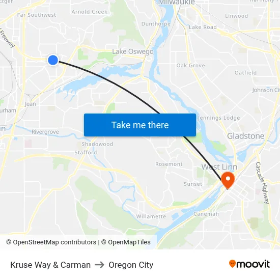 Kruse Way & Carman to Oregon City map