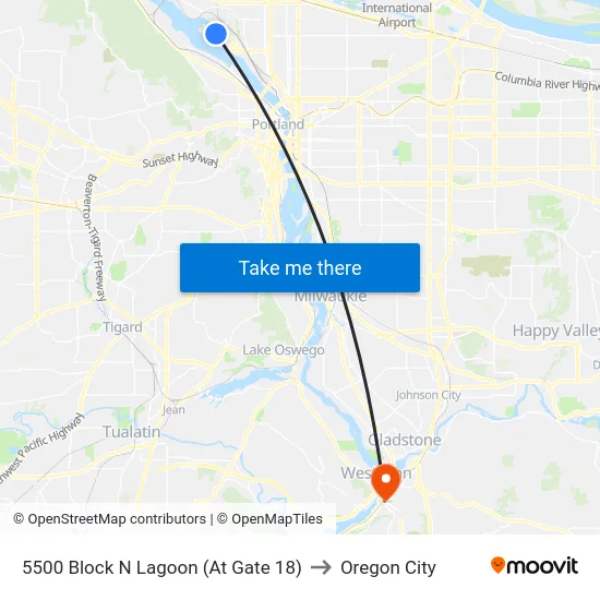 5500 Block N Lagoon (At Gate 18) to Oregon City map