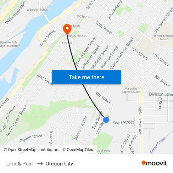 Linn & Pearl to Oregon City map