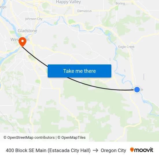 400 Block SE Main (Estacada City Hall) to Oregon City map