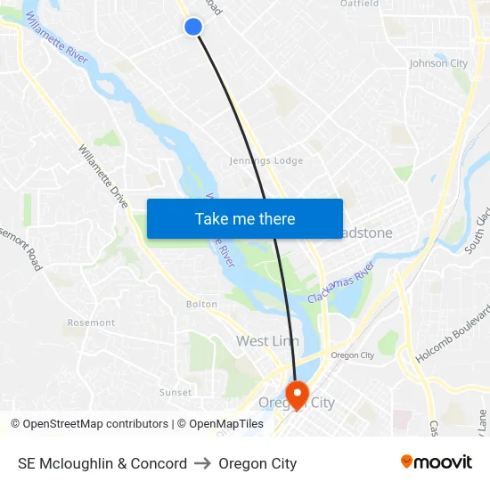 SE Mcloughlin & Concord to Oregon City map