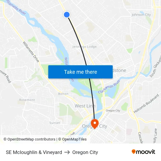 SE Mcloughlin & Vineyard to Oregon City map