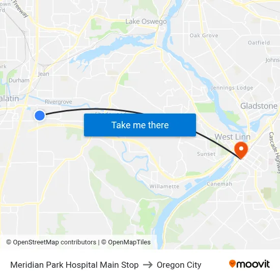 Meridian Park Hospital Main Stop to Oregon City map