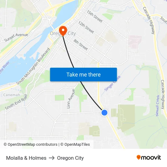Molalla & Holmes to Oregon City map