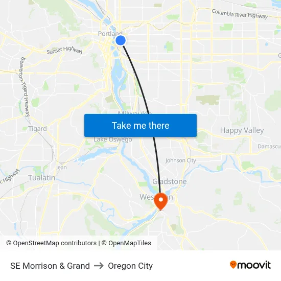 SE Morrison & Grand to Oregon City map
