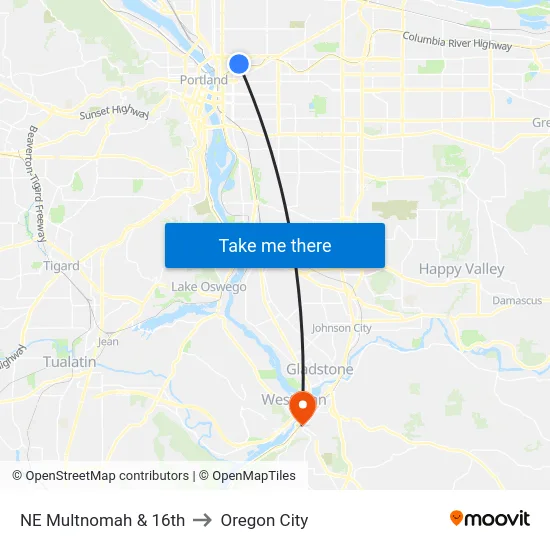 NE Multnomah & 16th to Oregon City map