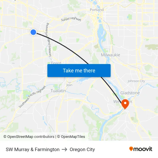 SW Murray & Farmington to Oregon City map