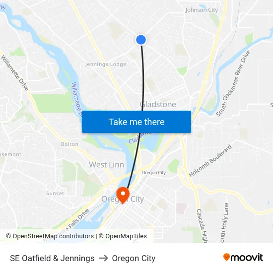 SE Oatfield & Jennings to Oregon City map