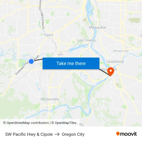 SW Pacific Hwy & Cipole to Oregon City map