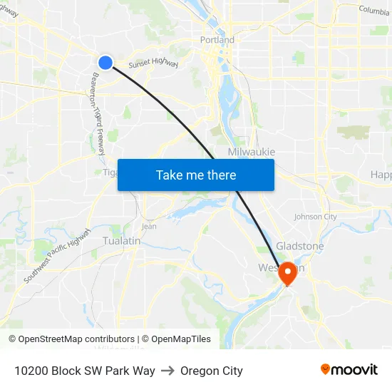 10200 Block SW Park Way to Oregon City map