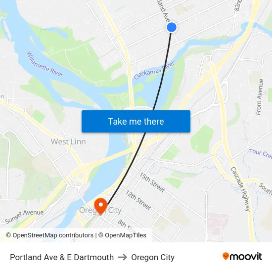 Portland Ave & E Dartmouth to Oregon City map