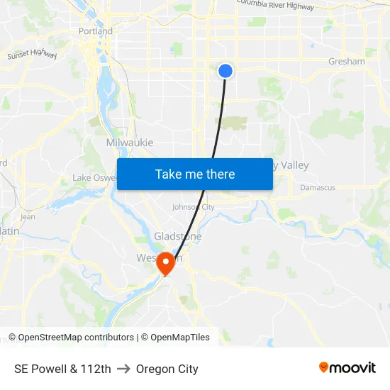 SE Powell & 112th to Oregon City map