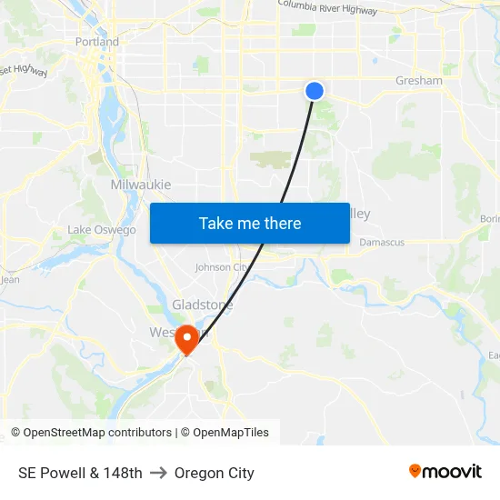 SE Powell & 148th to Oregon City map