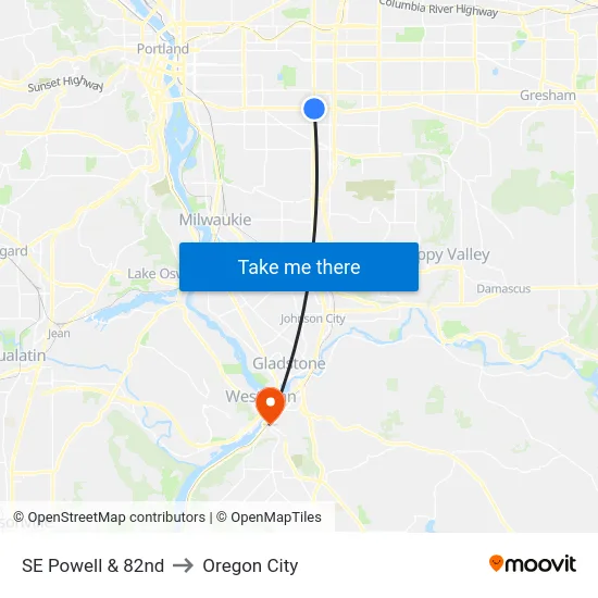 SE Powell & 82nd to Oregon City map