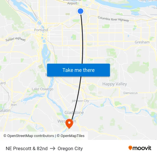 NE Prescott & 82nd to Oregon City map