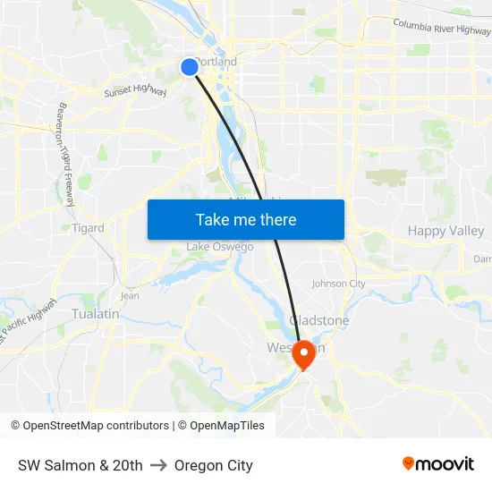 SW Salmon & 20th to Oregon City map