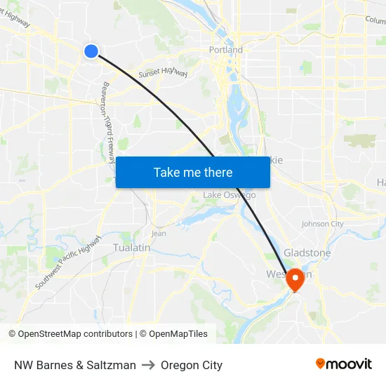 NW Barnes & Saltzman to Oregon City map